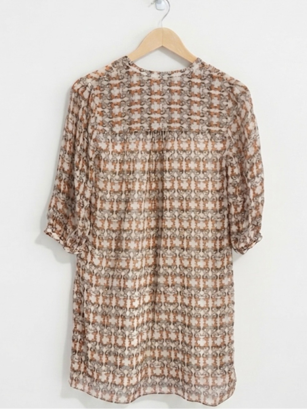 Club Monaco Earthy Geometric Silk Shift Dress Pleated Front Women's 0 (XS/S) - Picture 3 of 10